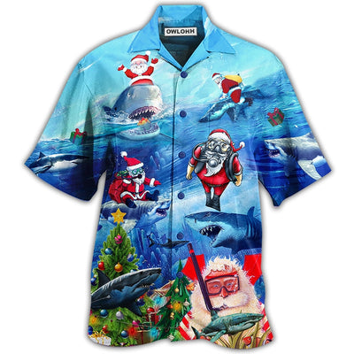 Hawaiian Shirt / Adults / S Shark Love Santa Blue Sea - Hawaiian Shirt - Owls Matrix LTD