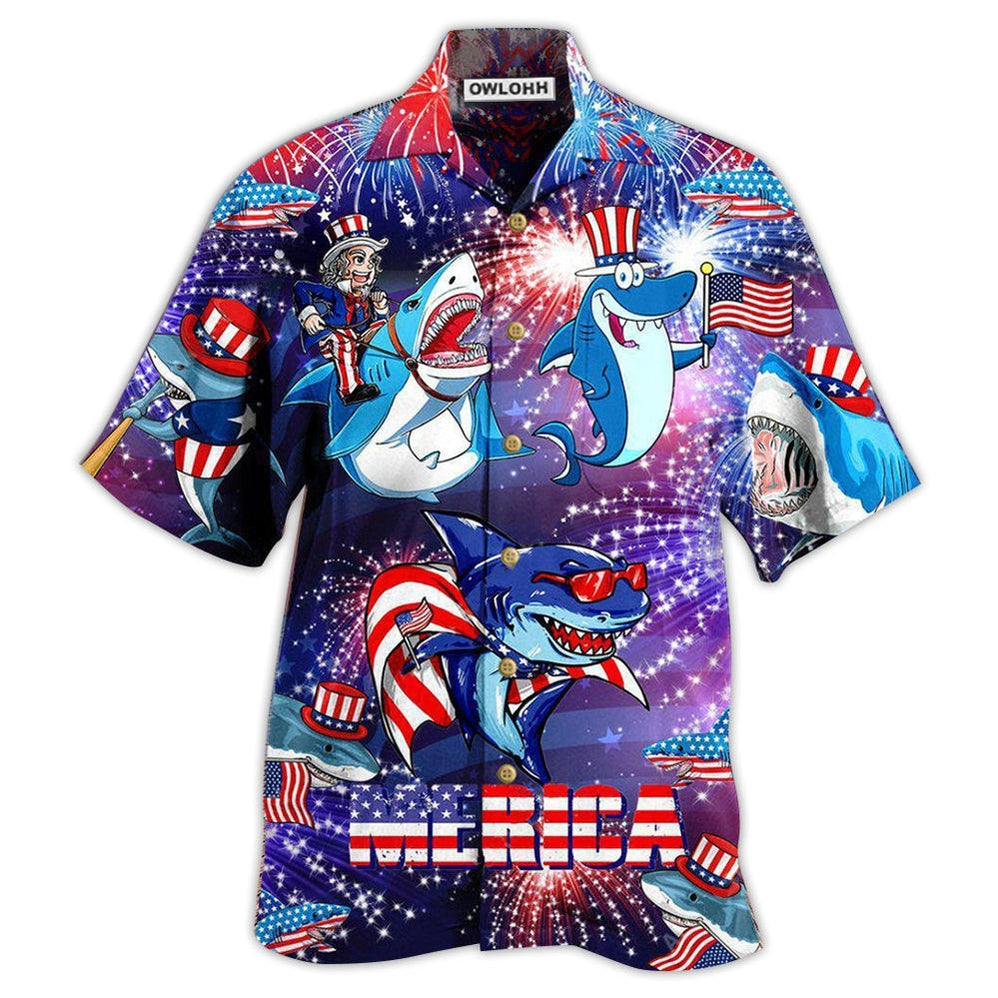 Hawaiian Shirt / Adults / S Shark Merica Patriotic - Hawaiian Shirt - Owls Matrix LTD