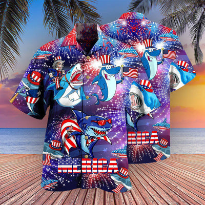 Shark Merica Patriotic - Hawaiian Shirt - Owls Matrix LTD