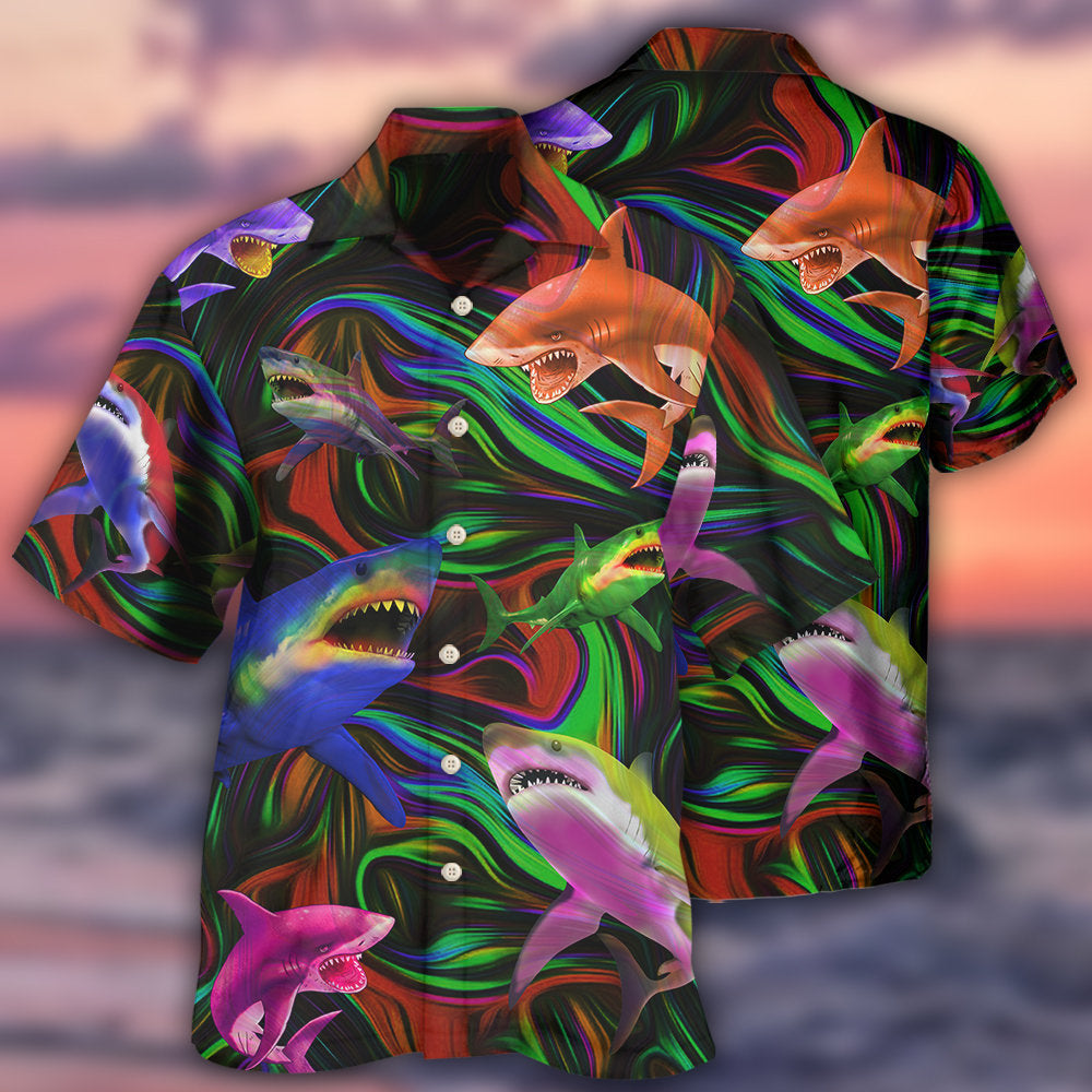 Shark Neon Style Lover - Hawaiian Shirt - Owls Matrix LTD