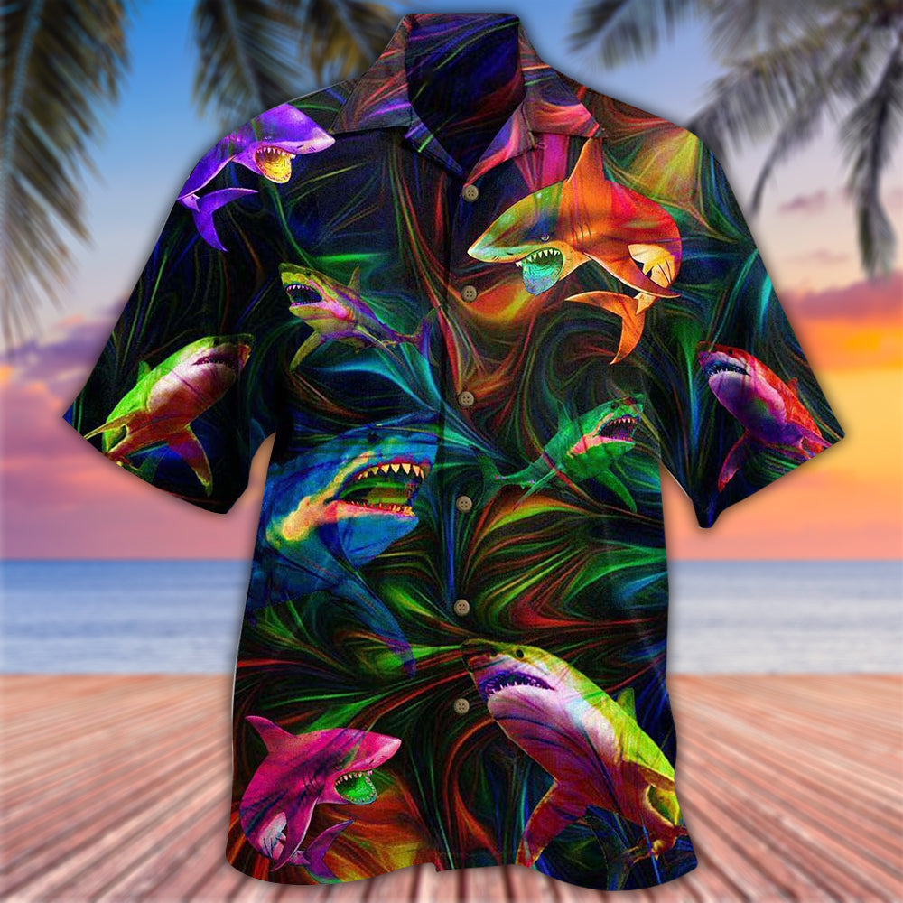 Shark Neon Style Lover - Hawaiian Shirt - Owls Matrix LTD