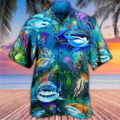 Shark Over Sea Awesome - Hawaiian Shirt - Owls Matrix LTD