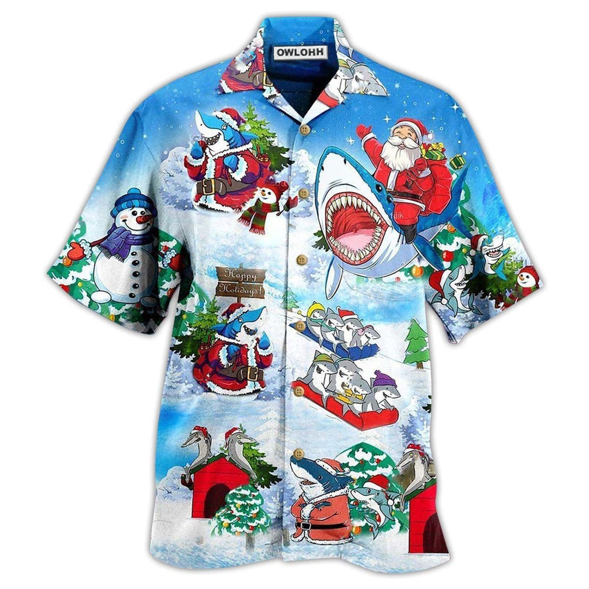 Hawaiian Shirt / Adults / S Shark Santa Love Xmas - Hawaiian Shirt - Owls Matrix LTD