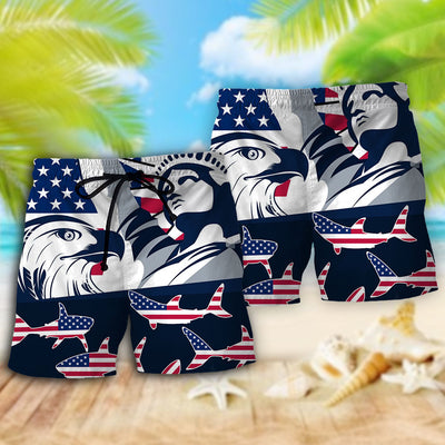 Shark America Independence Day - Beach Short - Owls Matrix LTD