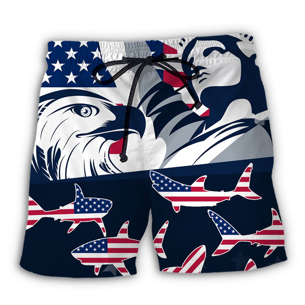 Beach Short / Adults / S Shark America Independence Day - Beach Short - Owls Matrix LTD