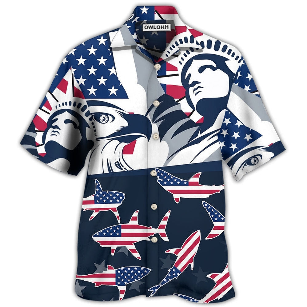 Hawaiian Shirt / Adults / S Shark America Independence Day - Hawaiian Shirt - Owls Matrix LTD