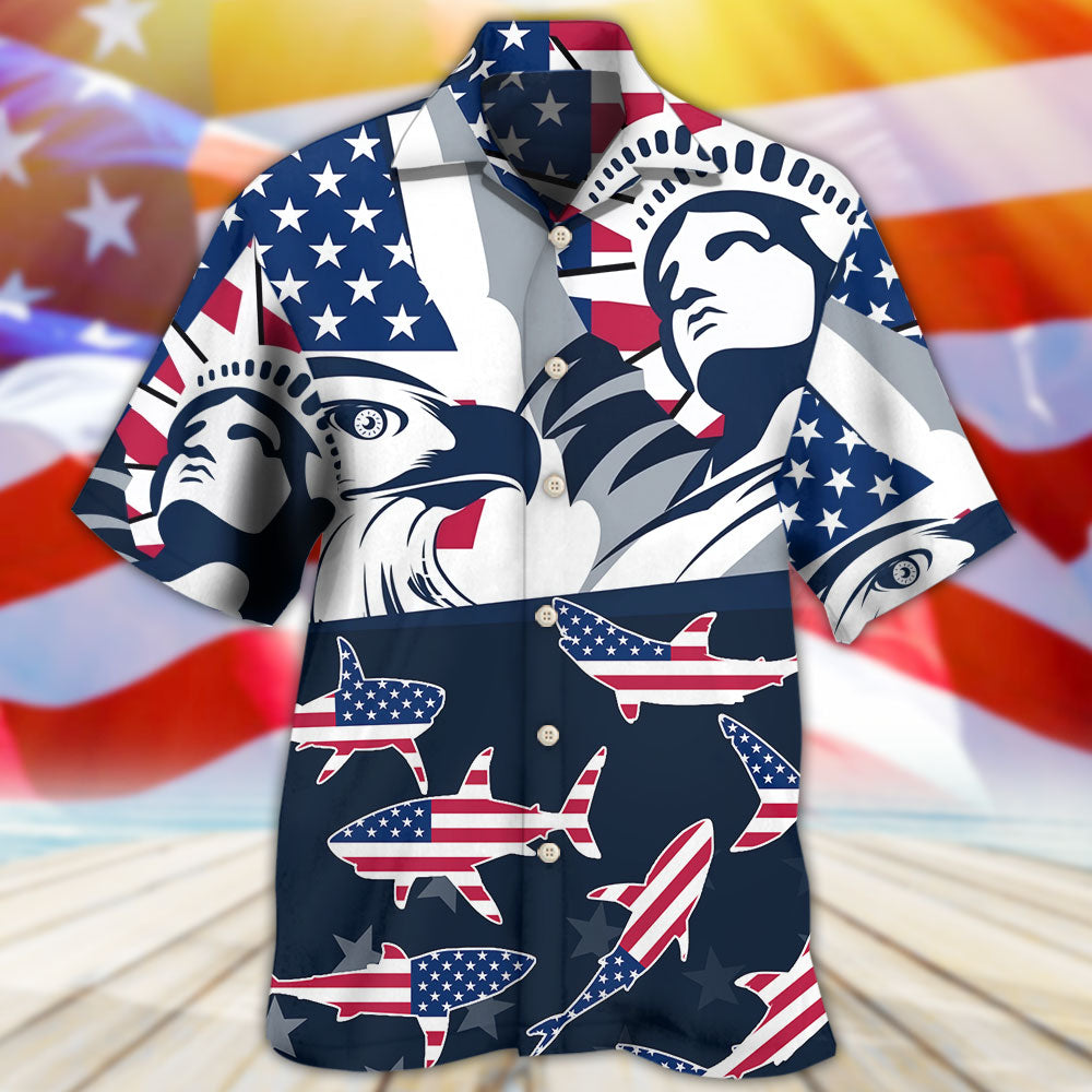 Shark America Independence Day - Hawaiian Shirt - Owls Matrix LTD