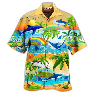 Hawaiian Shirt / Adults / S Shark Bright Rainbow And Sharks - Hawaiian Shirt - Owls Matrix LTD