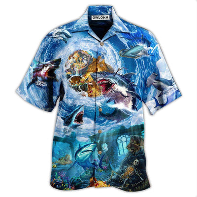 Hawaiian Shirt / Adults / S Shark Treasure Blue Ocean - Hawaiian Shirt - Owls Matrix LTD