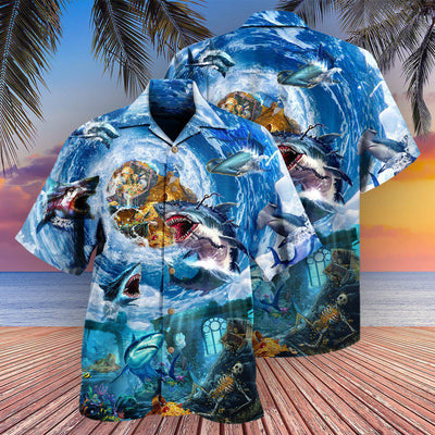 Shark Treasure Blue Ocean - Hawaiian Shirt - Owls Matrix LTD