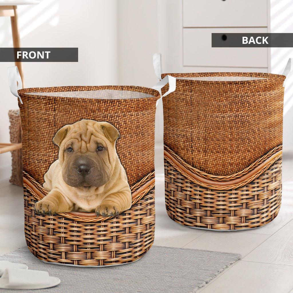 Shar Pei Dog Rattan Teaxture - Laundry Basket - Owls Matrix LTD