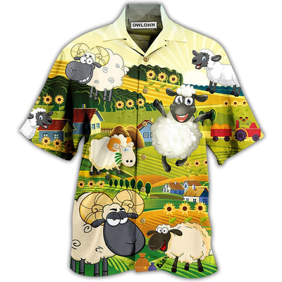 Hawaiian Shirt / Adults / S Sheep Happiness Sunflower Field - Hawaiian Shirt - Owls Matrix LTD