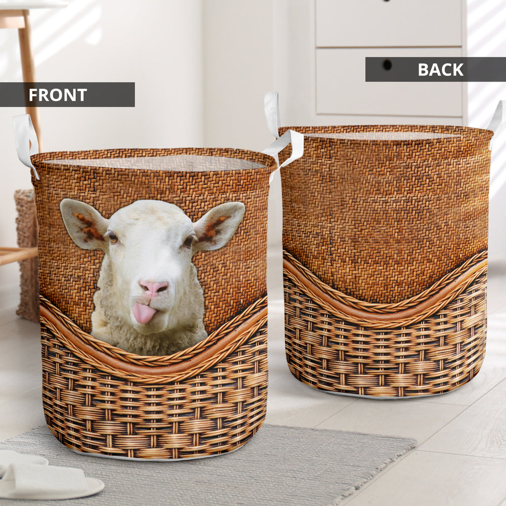 Sheep Rattan Teaxture - Laundry Basket - Owls Matrix LTD