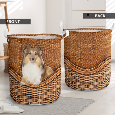 Shetland Sheepdog Rattan Teaxture - Laundry Basket - Owls Matrix LTD