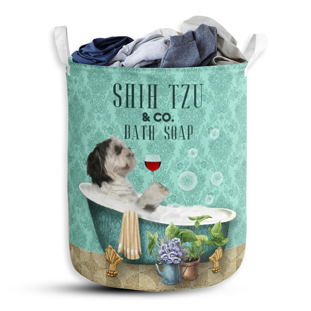 Shih Tzu And Bath Soap - Laundry Basket - Owls Matrix LTD