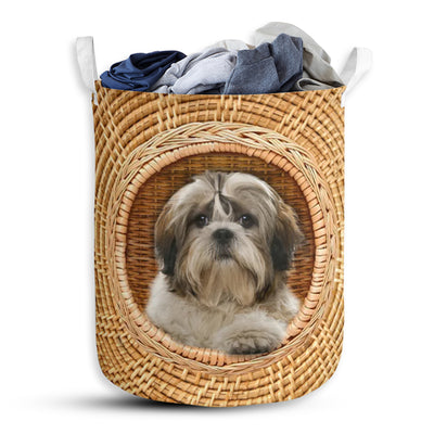 Shih Tzu Dog Bamboo Wave - Laundry Basket - Owls Matrix LTD