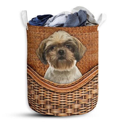 Shih Tzu Dog Rattan Teaxture - Laundry Basket - Owls Matrix LTD