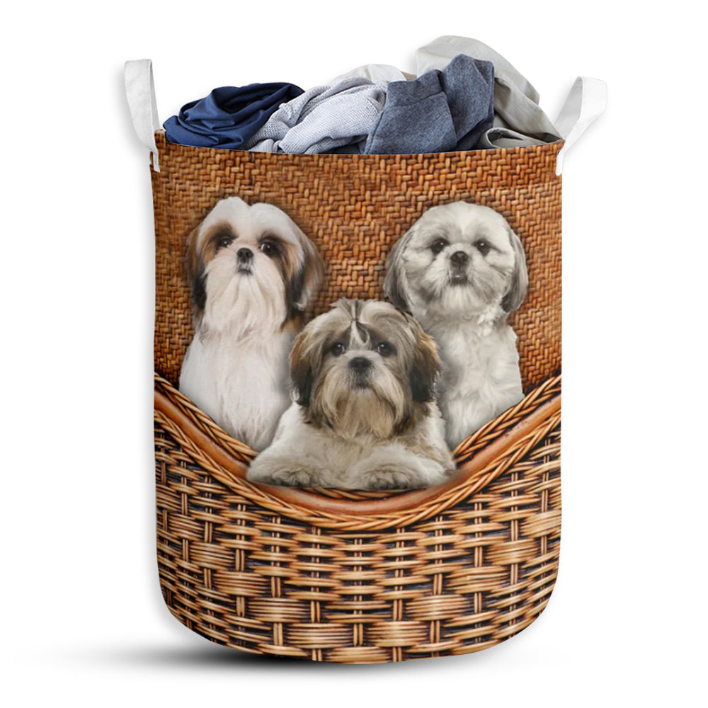 Shih Tzu Dog Rattan Teaxture So Cute - Laundry Basket - Owls Matrix LTD