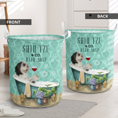 Shih Tzu And Bath Soap - Laundry Basket - Owls Matrix LTD