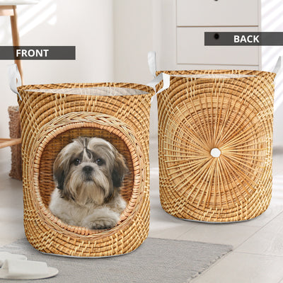 Shih Tzu Dog Bamboo Wave - Laundry Basket - Owls Matrix LTD