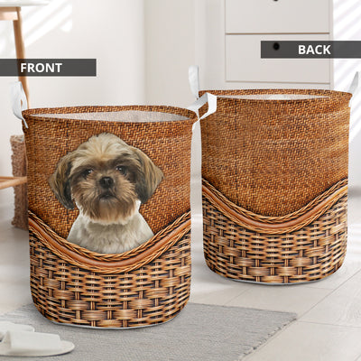 Shih Tzu Dog Rattan Teaxture - Laundry Basket - Owls Matrix LTD