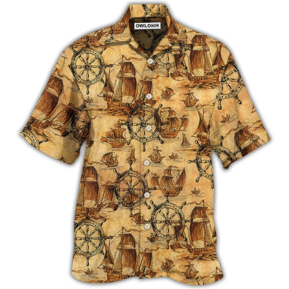 Hawaiian Shirt / Adults / S Ship Wheel Sea Vintage Style - Hawaiian Shirt - Owls Matrix LTD