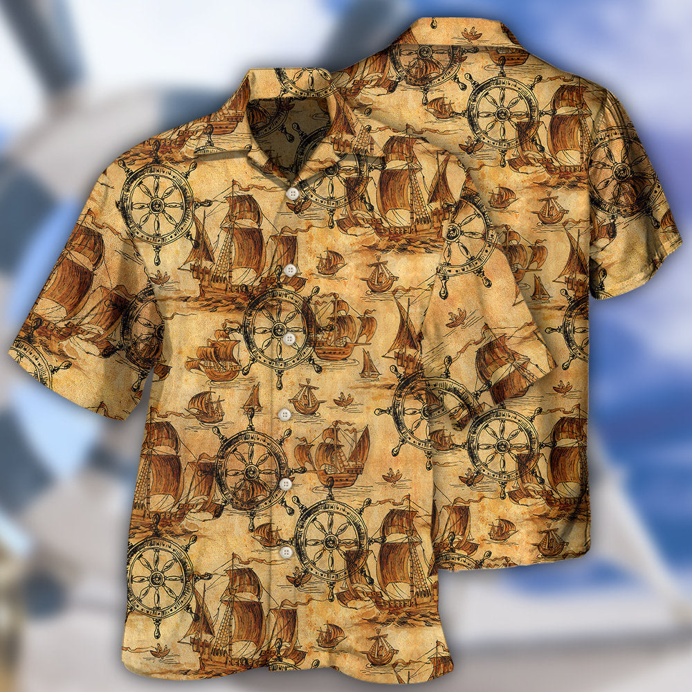 Ship Wheel Sea Vintage Style - Hawaiian Shirt - Owls Matrix LTD