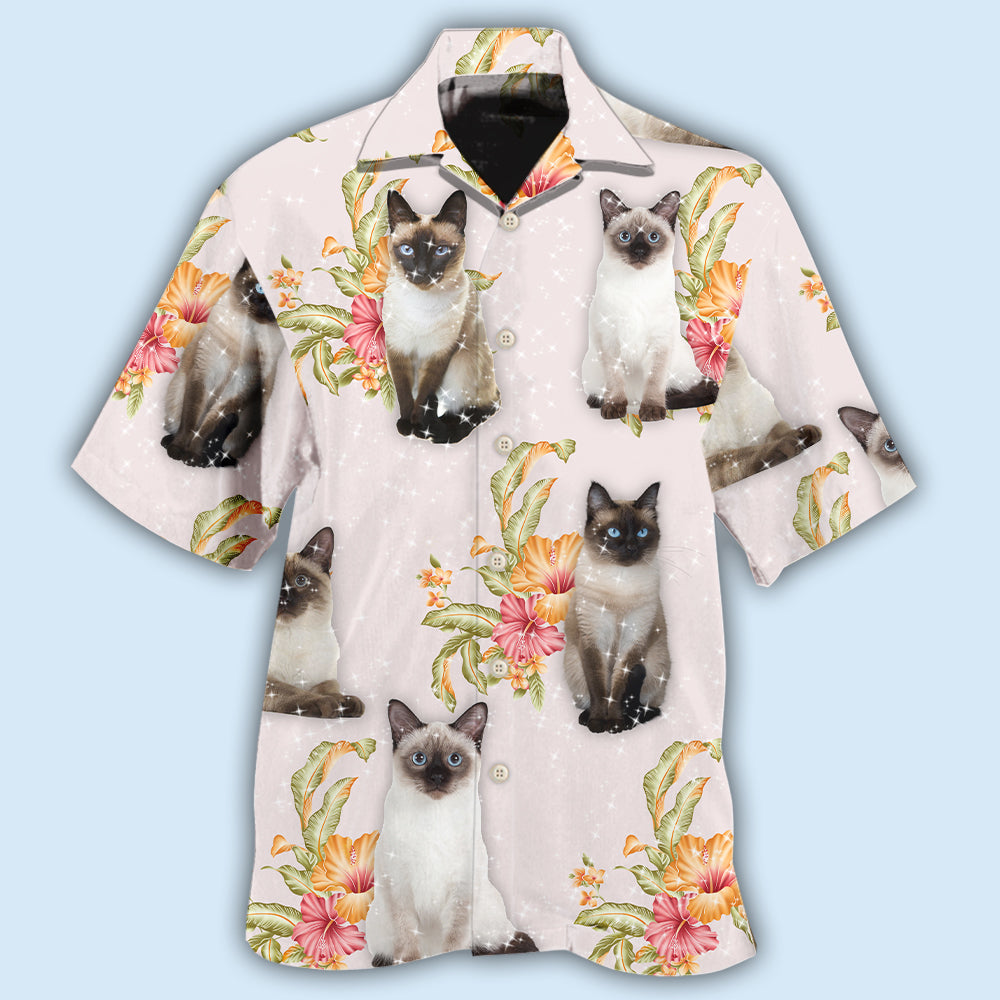 Cat Tropical Floral Siamese Cat - Hawaiian Shirt - Owls Matrix LTD