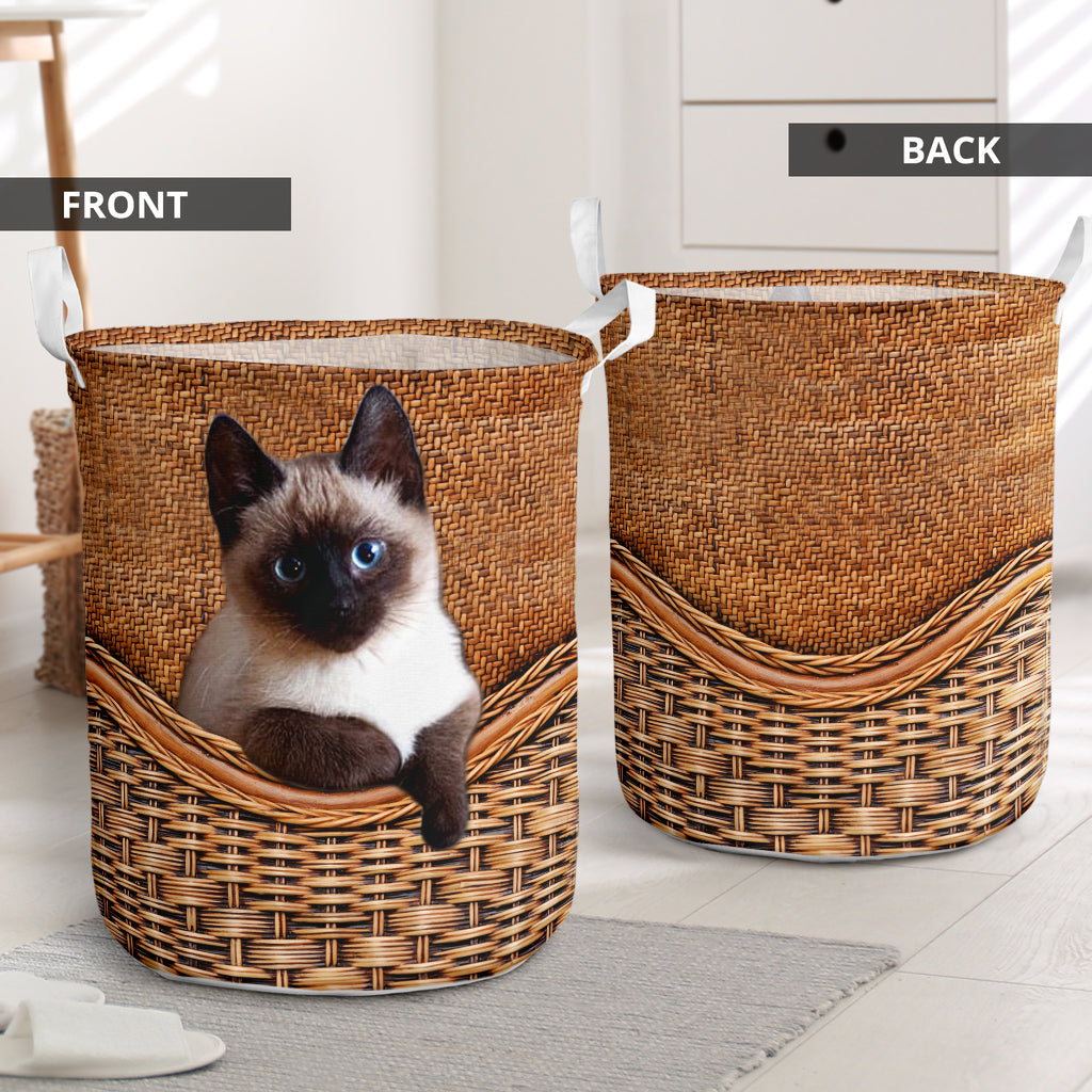 Siamese Cat Rattan Teaxture - Laundry Basket - Owls Matrix LTD