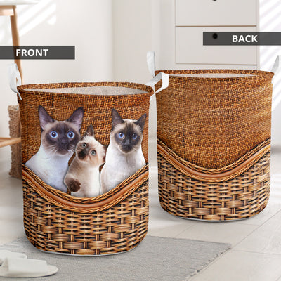 Siamese Cat V3 Rattan Teaxture - Laundry Basket - Owls Matrix LTD