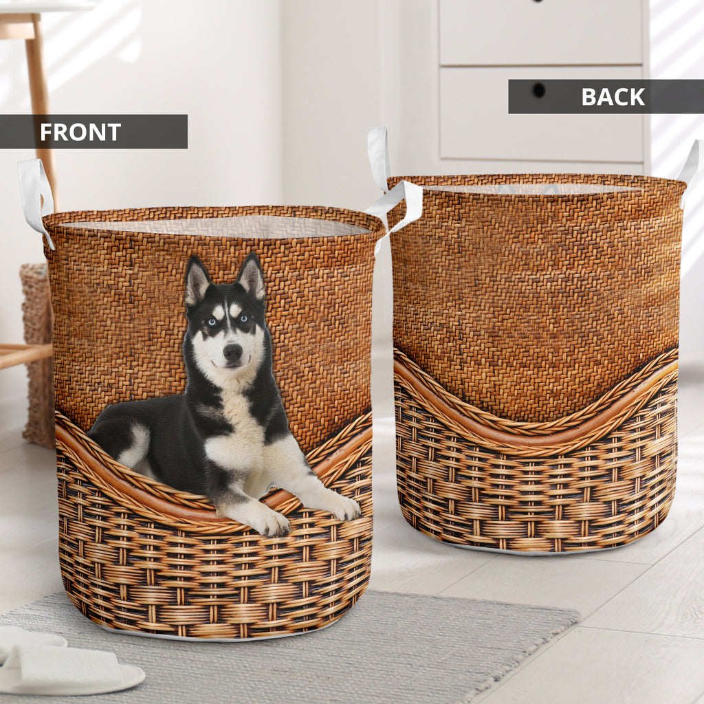 Siberian Husky Dog Rattan Teaxture - Laundry Basket - Owls Matrix LTD
