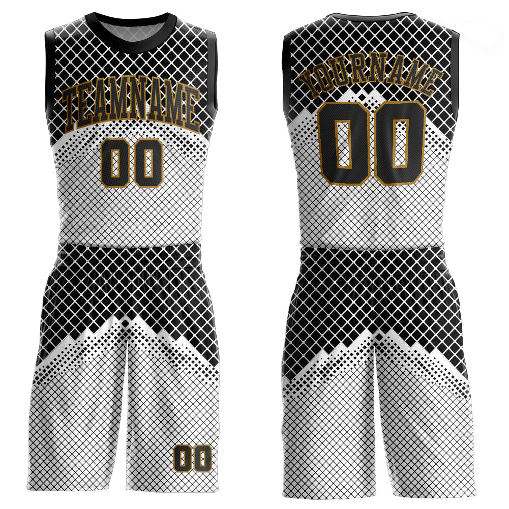 Custom Silver Gray Black-Old Gold Round Neck Sublimation Basketball Suit Jersey