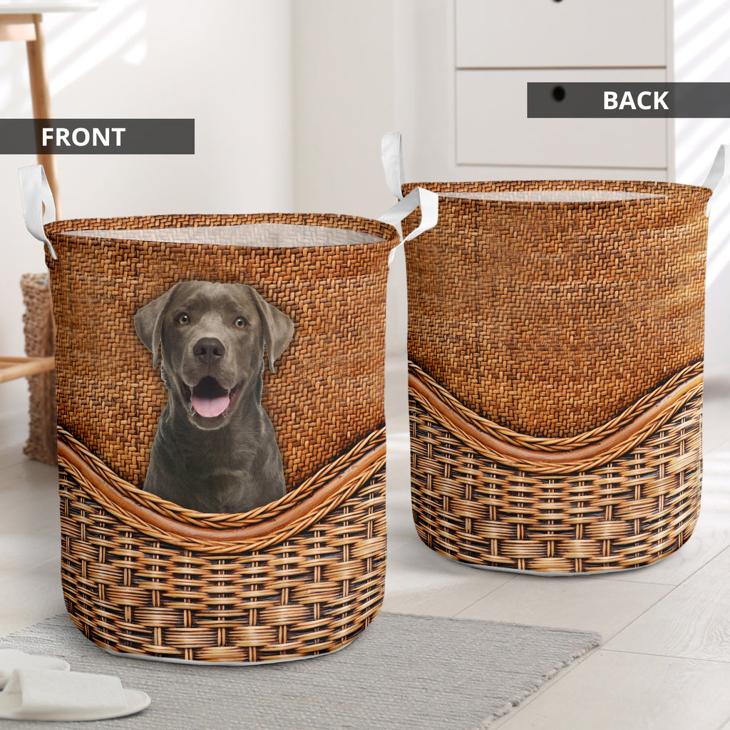 Silver Labrador Dog Rattan Teaxture - Laundry Basket - Owls Matrix LTD