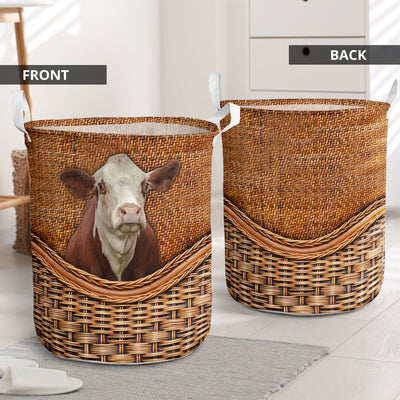 Cow Simmental Cattle Cow Rattan Teaxture - Laundry Basket - Owls Matrix LTD