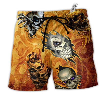 Beach Short / Adults / S Skull And Fire My Style Yellow Style - Beach Short - Owls Matrix LTD