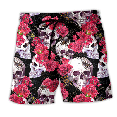 Beach Short / Adults / S Skull And Roses Floral - Beach Short - Owls Matrix LTD