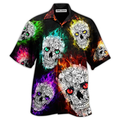 Hawaiian Shirt / Adults / S Skull Color Smile Say Hi - Hawaiian Shirt - Owls Matrix LTD