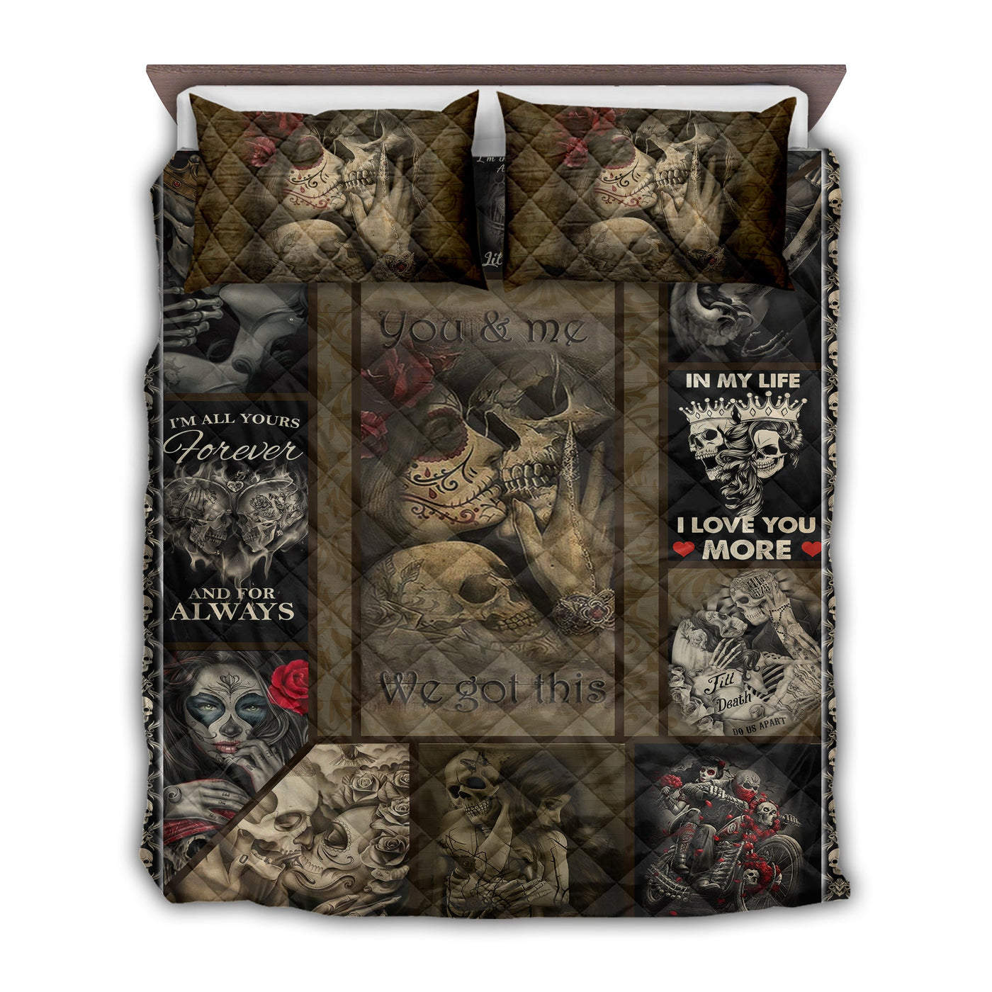 TWIN ( 50 x 60 INCH ) Skull Couple Lover You And Me - Quilt Set - Owls Matrix LTD