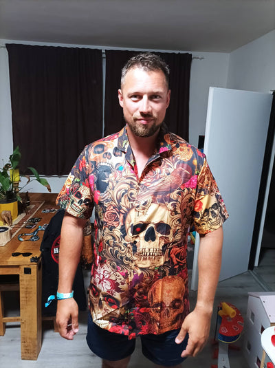 Skull Day Of The Dead Floral - Hawaiian Shirt - Owls Matrix LTD