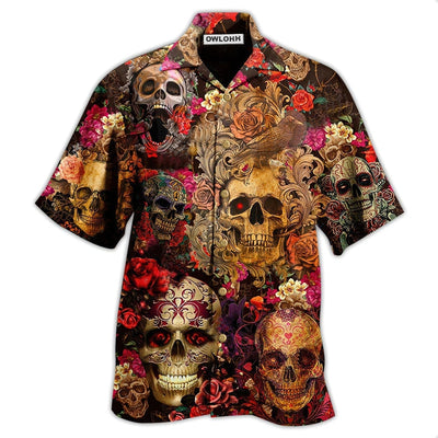 Hawaiian Shirt / Adults / S Skull Day Of The Dead Floral - Hawaiian Shirt - Owls Matrix LTD