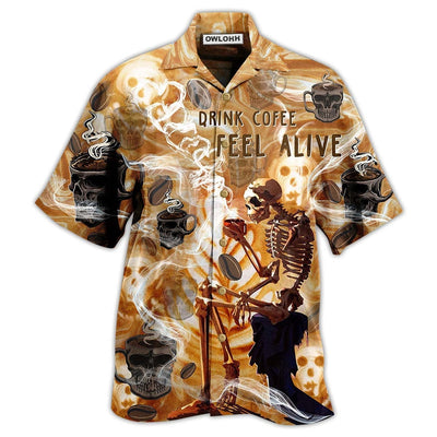 Hawaiian Shirt / Adults / S Skull Drink Coffee Feel Alive - Hawaiian Shirt - Owls Matrix LTD