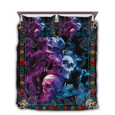 TWIN ( 50 x 60 INCH ) Skull Faith Hope Love - Quilt Set - Owls Matrix LTD