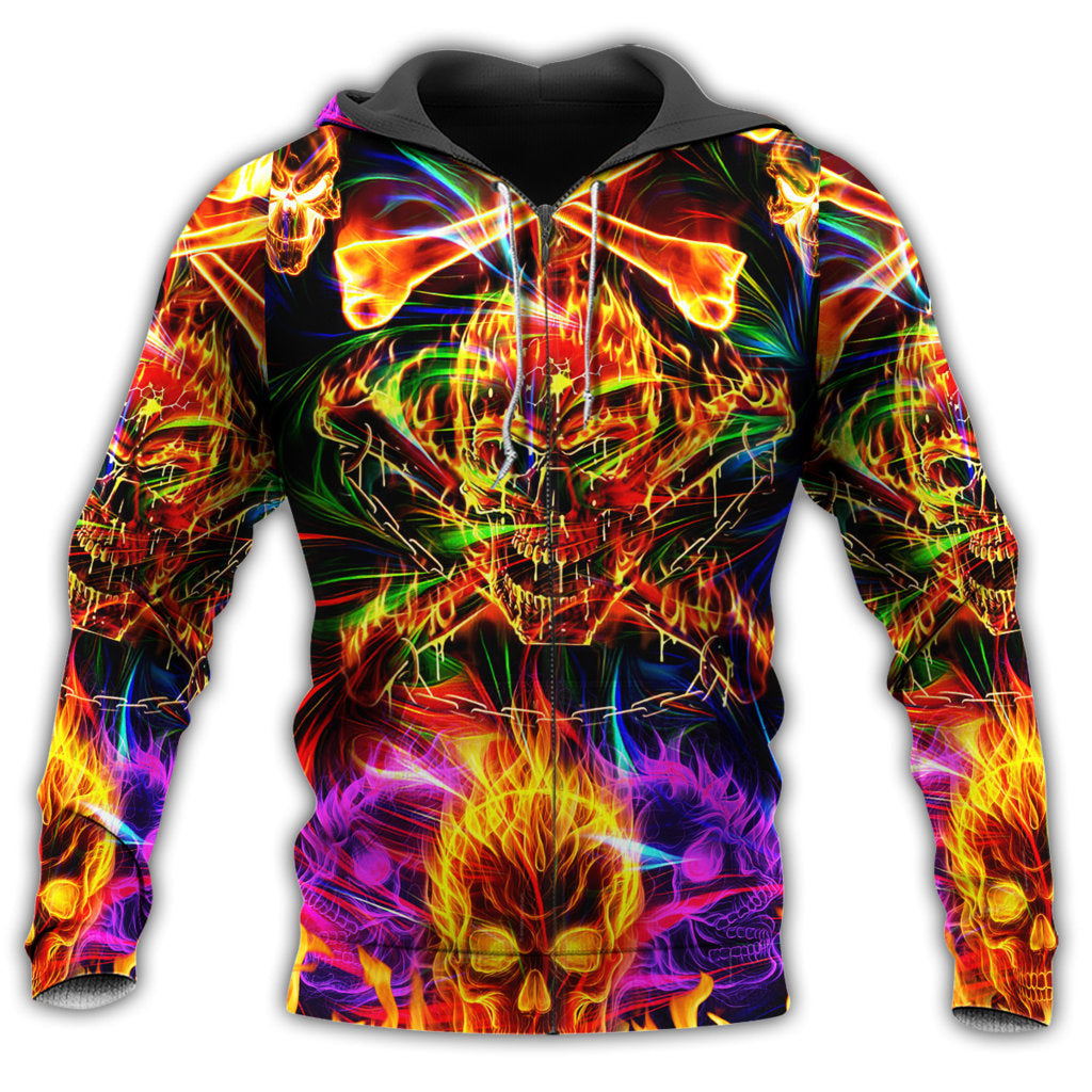 Zip Hoodie / S Skull Fire Angry Stunning - Hoodie - Owls Matrix LTD