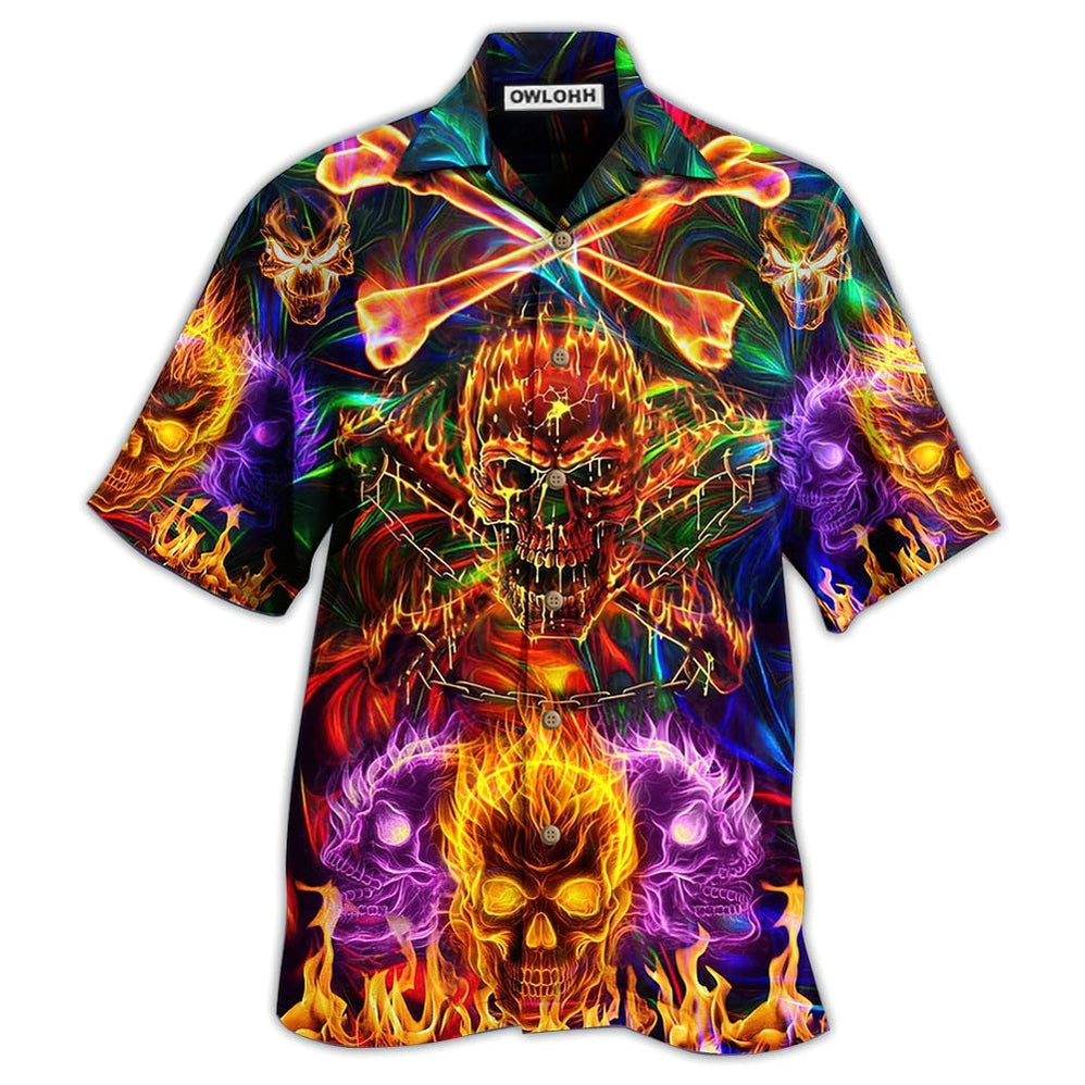 Hawaiian Shirt / Adults / S Skull Fire Angry - Hawaiian Shirt - Owls Matrix LTD