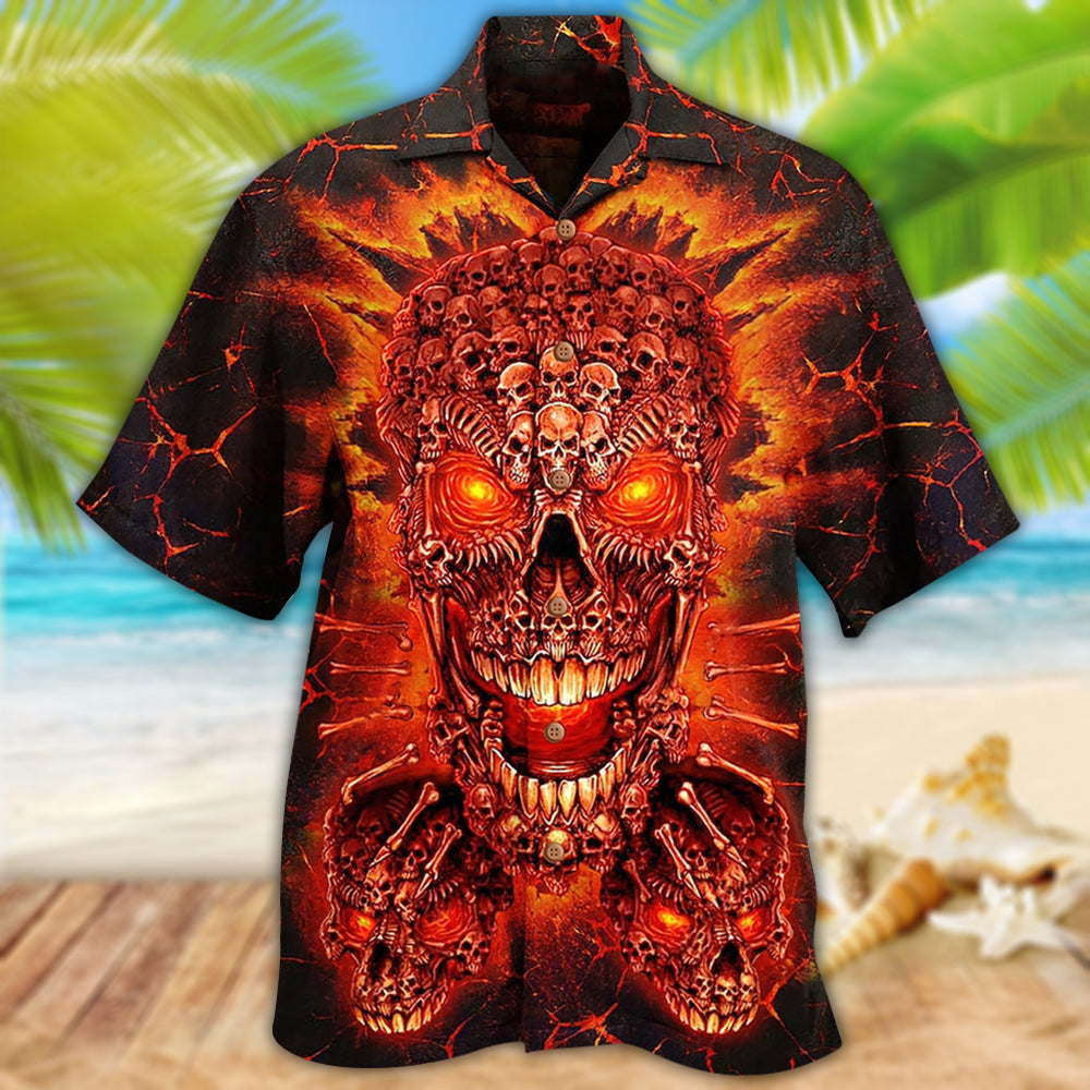 Skull Fire Love Red Smile - Hawaiian Shirt - Owls Matrix LTD