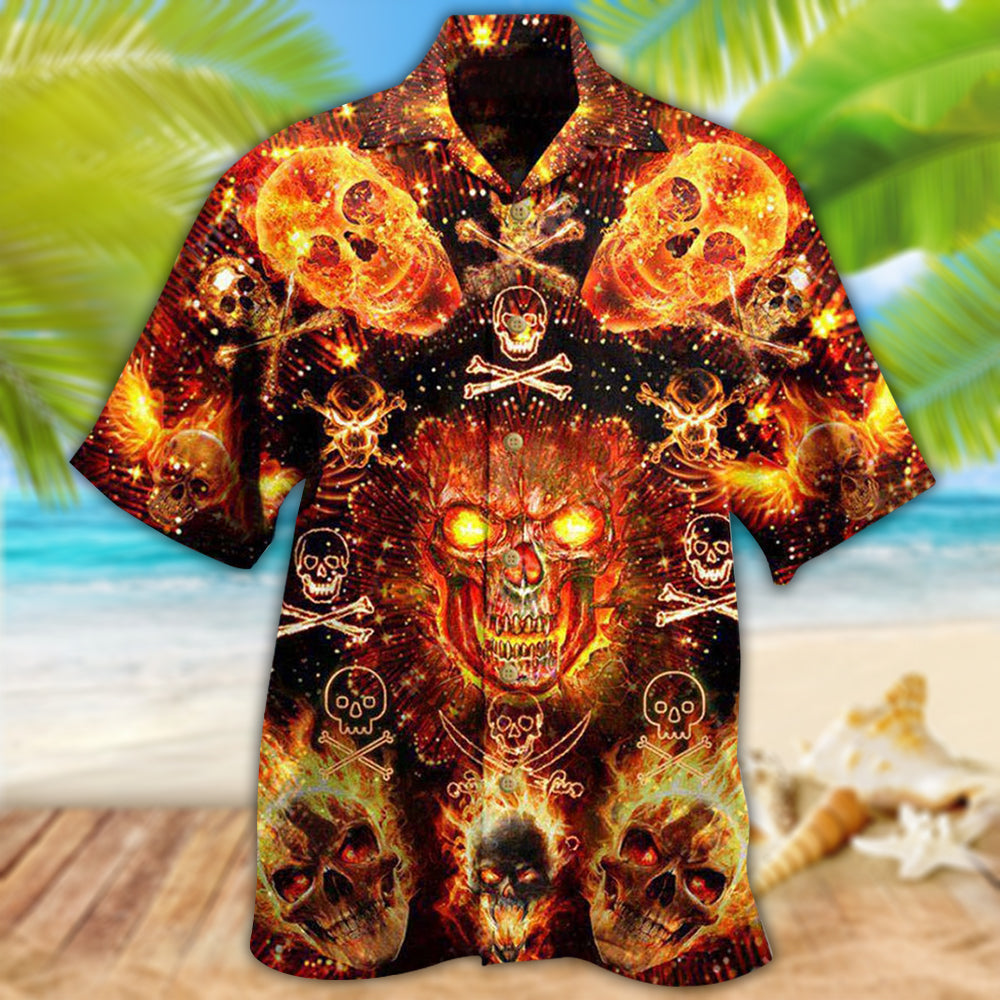 Skull Flaming - Hawaiian Shirt - Owls Matrix LTD