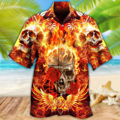 Skull Flaming Rose - Hawaiian Shirt - Owls Matrix LTD