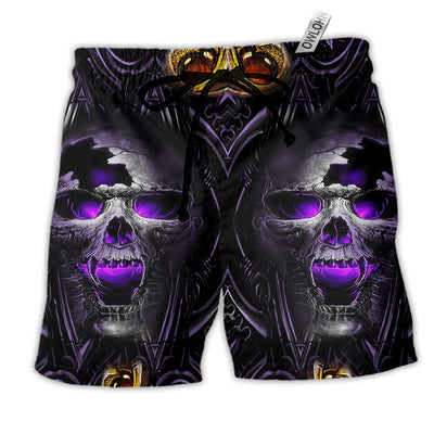 Beach Short / Adults / S Skull Hello Darkness Smile Purple - Beach Short - Owls Matrix LTD