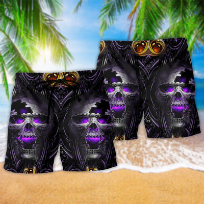 Skull Hello Darkness Smile Purple - Beach Short - Owls Matrix LTD
