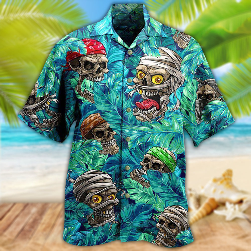 Skull Hide And Seek Tropical Leaf - Hawaiian Shirt - Owls Matrix LTD